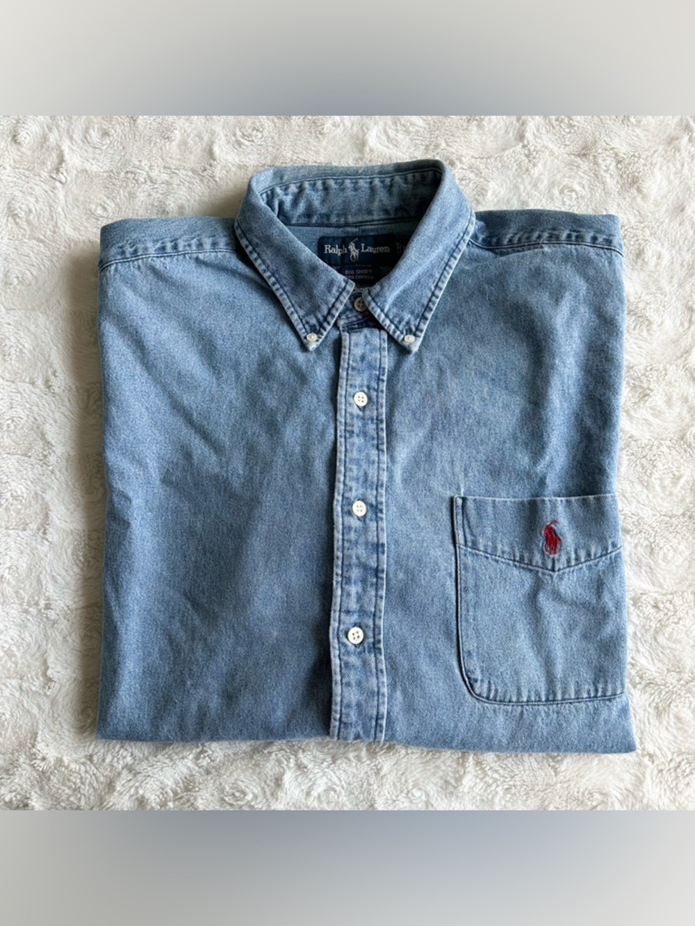 Vintage Ralph Lauren Big Shirt Mens Large Blue Denim Heavy Western Workwear Pony